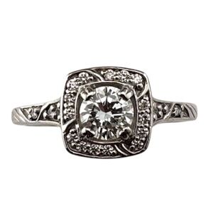 14 Karat White Gold Diamond Halo Engagement Ring Size 4 #21459